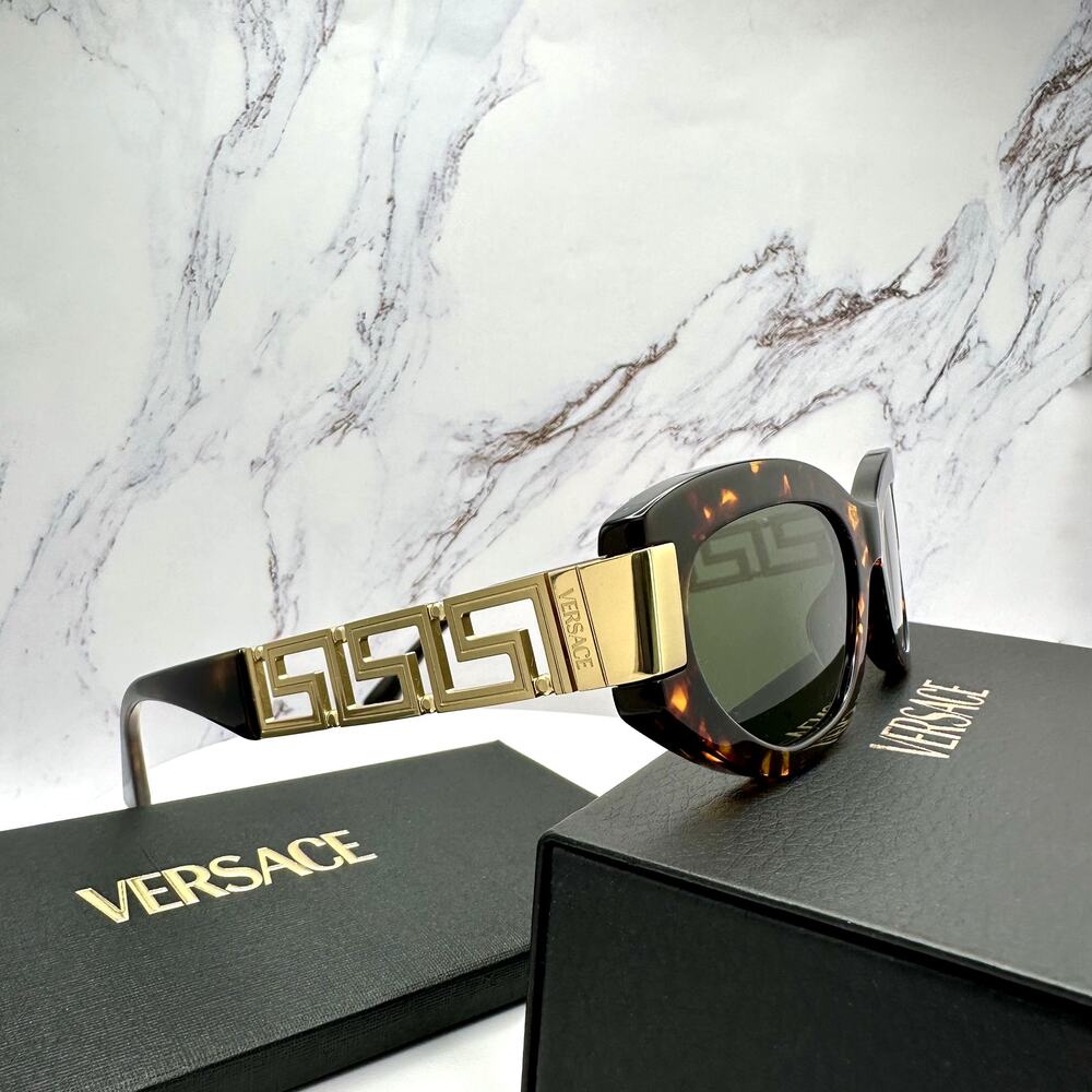 New VERSACE Sunglasses Brown Gold Acetate & Metal Cat Eye w/ Case
